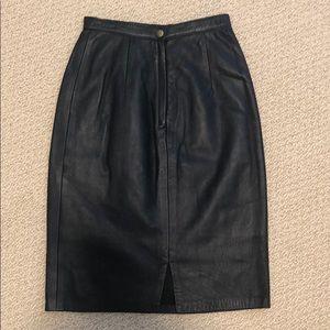 Navy Blue Genuine Leather Skirt